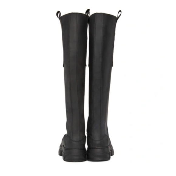 GANNI black knee high faux fur lined chunky boots with tabs - Picture 9 of 16
